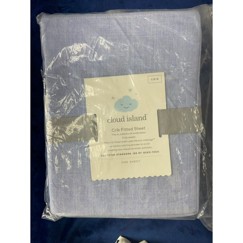 Cloud Island Crib Fitted Sheet Blue 28" X 52" Eco-Melange Waterless Color Oeko-T